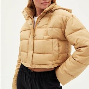 PAC SUN La Hearts Cropped Tan Puffer Jacket